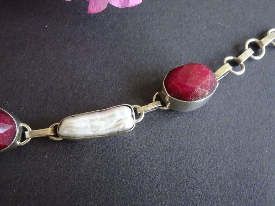 Vintage Armband mit Rubinen und Perlen Silber 925 in Heilbronn