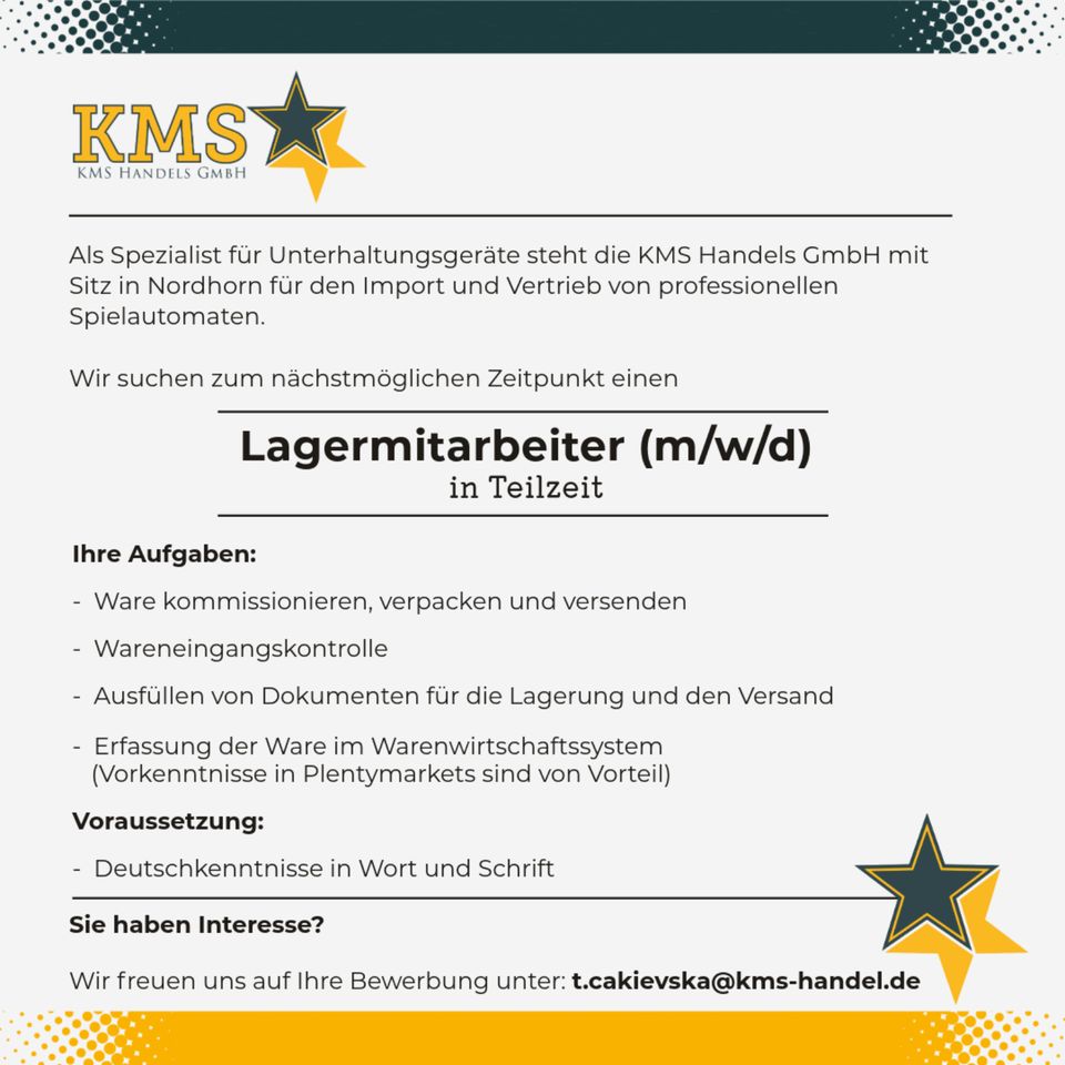 Wir suchen dich Lagermitarbeiter (m/w/d) in Teilzeit in Nordhorn