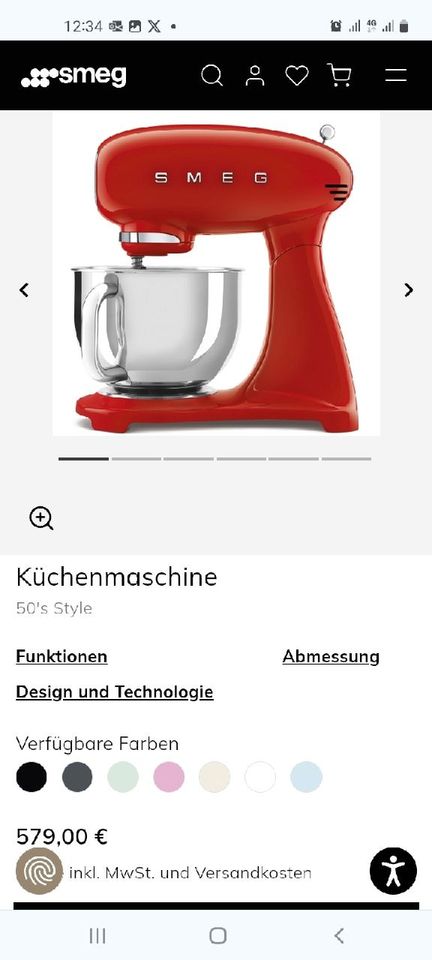 Küchengerät Smeg Standmixer 50'er S tyle SMF03RDEU Mixer/ Küche/ Maschinen/ Neu in Hamburg