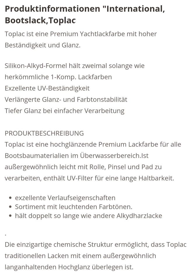 Neu!! INTERNATIONAL Toplac grün Premium Bootslack 750ml in Höhenkirchen-Siegertsbrunn