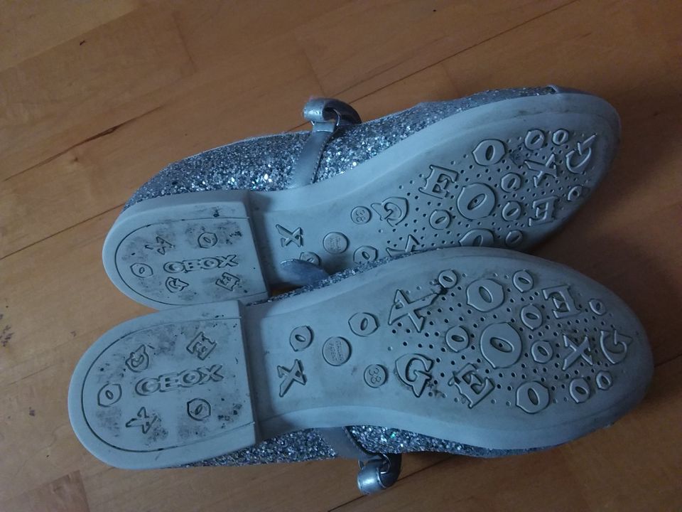 Schuhe, Ballerinas,  38, Geox, Silber,  Glitzer,  festlich in Zusmarshausen