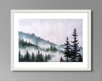 Aquarell original Berg Landschaft Wald Nebel Rheinland-Pfalz - Trier Vorschau