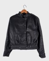 Vintage 80s black leather jacket with press buttons size S - M Leipzig - Kleinzschocher Vorschau