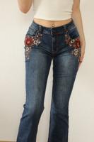 Dunkelblaue vintage Jeans mit bestickten Blumen Baden-Württemberg - Konstanz Vorschau