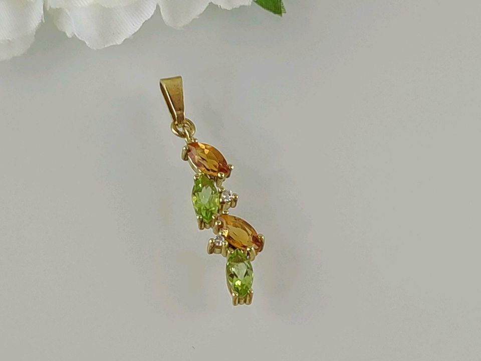 Fantastischer Goldanhänger 333, Echter Citrin, Peridot, Diamant in Cham