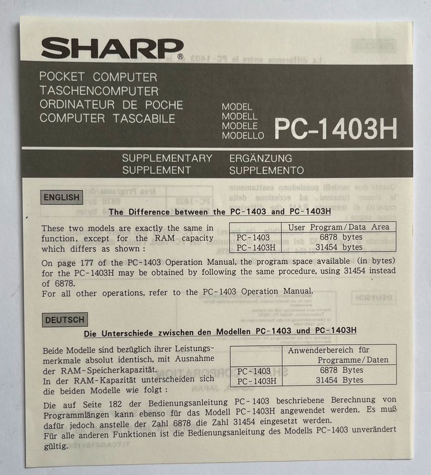 Sharp PC-1403H Pocket Computer (80er Jahre) in Sprockhövel