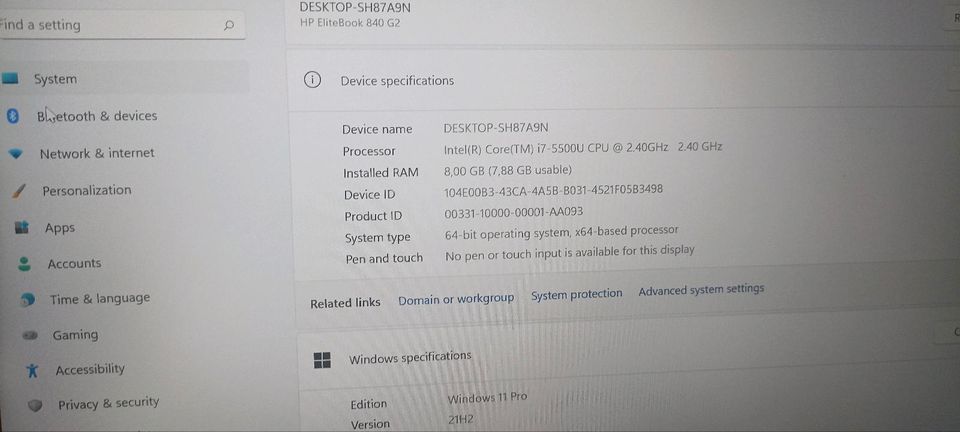 NOTEBOOK HP 840 G3 CORE I7-5500 DDR4 WINDOWS 11 PRO in Karben