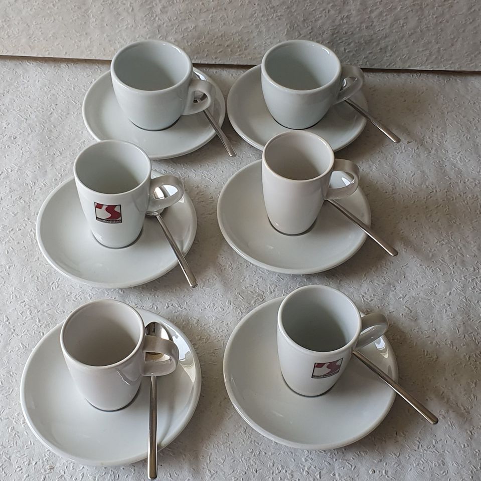 Espressotassen mit Löffeln, 3x2er Set, weiß, 30,00 € VB in Stuhr