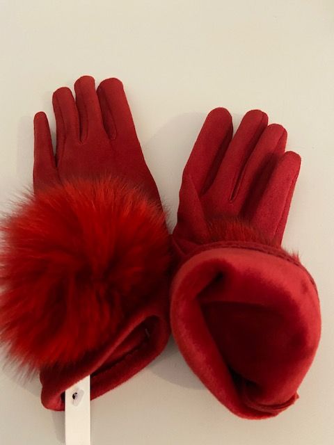 Exklusive Damenhandschuhe mit Pelzbommel in rot **NEU** in Tönisvorst