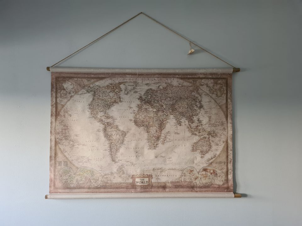 Weltkarte, Leinenoptik, Wandbild 126x121 cm in Bochum