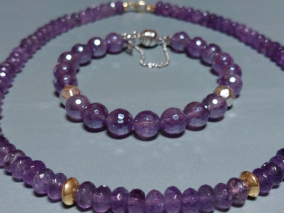 Sogni d'oro Amethyst Halskette 375 Gold 925 Silberzeit Edelsteine in Overath