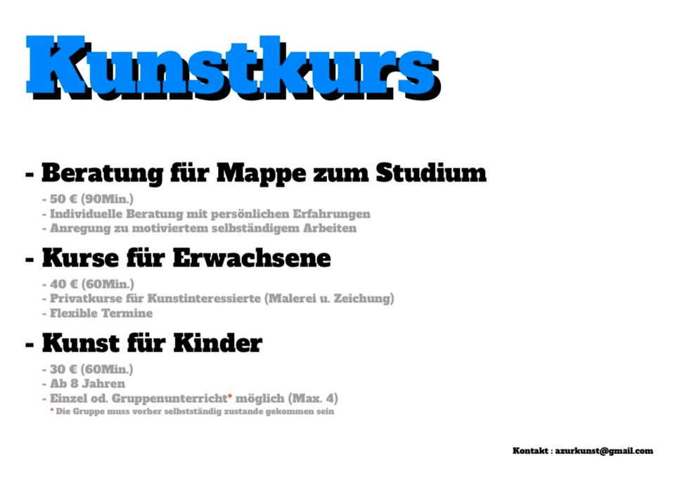 Kunstkurse von Studierenden (Mappenberatung, Kinder, Erwachsene) in Stuttgart