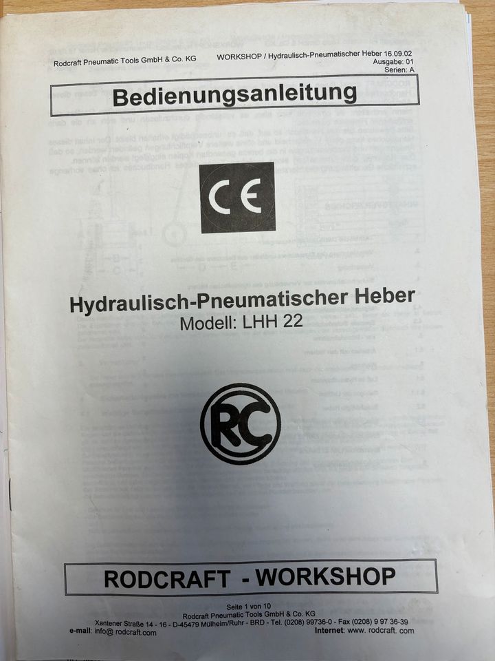 RODCRAFT LHH22 Luft-hydraulische Heber für Lkw und Nkw in Neuruppin