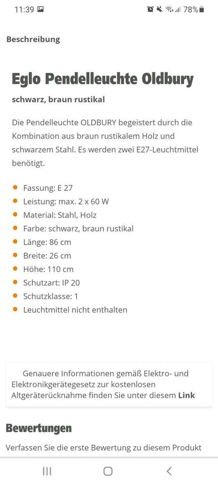 Rustikale Pendelleuchte - Wie NEU - 8 Monate alt in Lippstadt