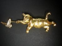 Katzenbrosche Brosche Katze gold mit Schmetterling 7 cm Rheinland-Pfalz - Fischbach Vorschau