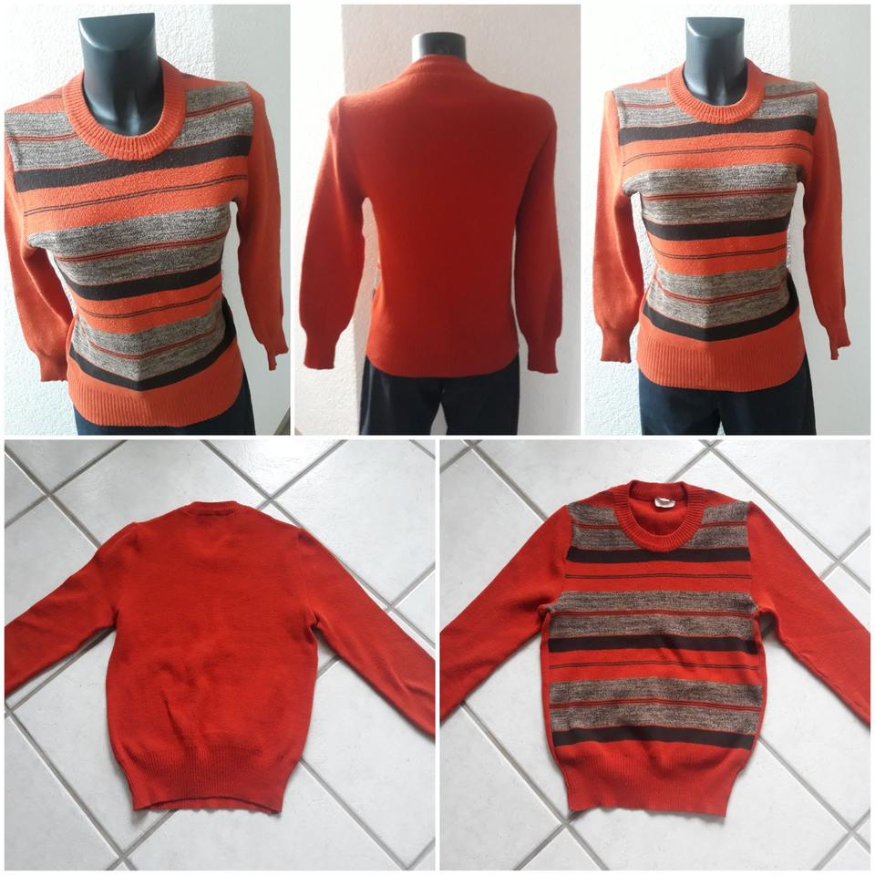 70er Jahre Pulli rost-orangefarben m. Streifen Retro/Vintage in Störnstein