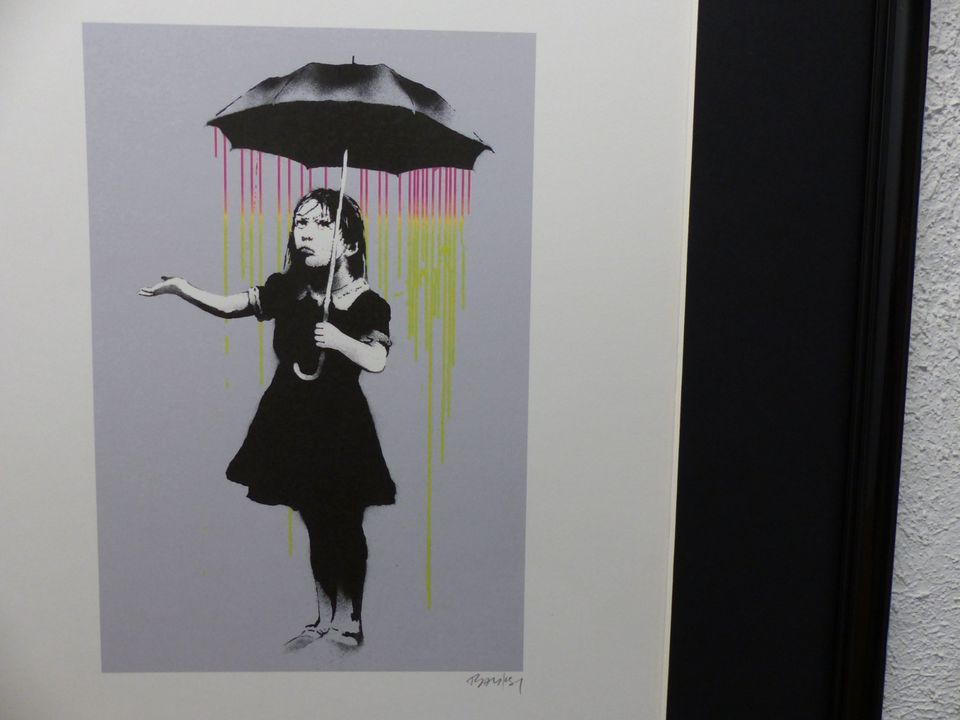 Banksy "Umbrella Girl" 50x35cm limitiert u GERAHMT! in Gronau (Westfalen)