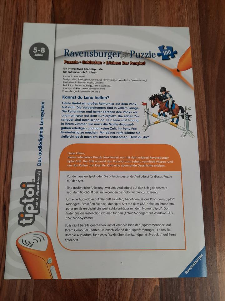 tiptoi Puzzle „Der Ponyhof“ von Ravensburger, 100 Teile, wie Neu! in Germersheim