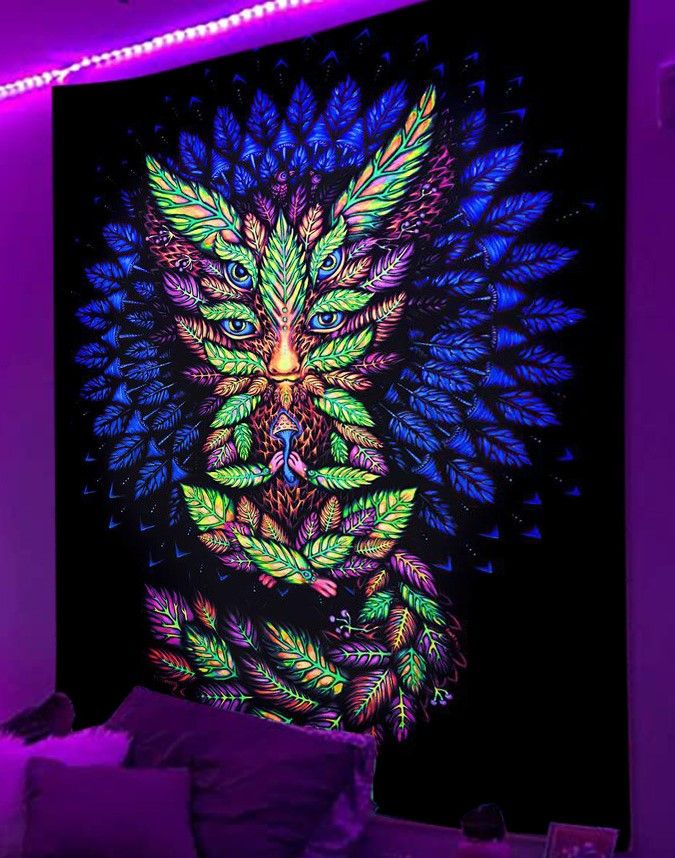 UV/Schwarzlicht Wandtuch "Shamanic Owl" in 200x150cm, Wandteppich in Straubing