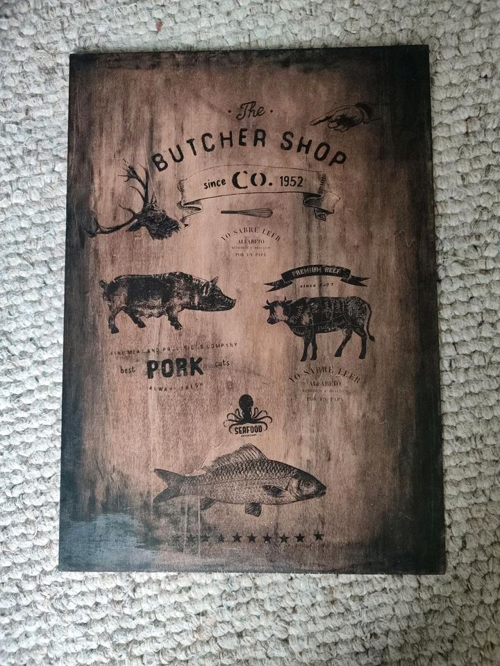 Holzposter, Holzbild"Butcher Shop"  Unikat in Lambrechtshagen