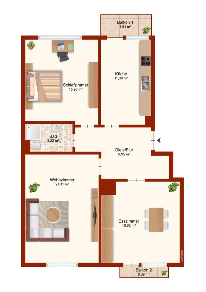 Freie helle 3-Zimmer-Wohnung 2 Balkone zentrale Lage in Mühlacker