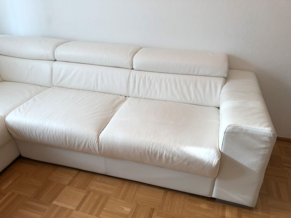 Polsterecke, Ecksofa Ottomane, echtes Leder, weiß, 2,65 x 2,30 cm in Bielefeld