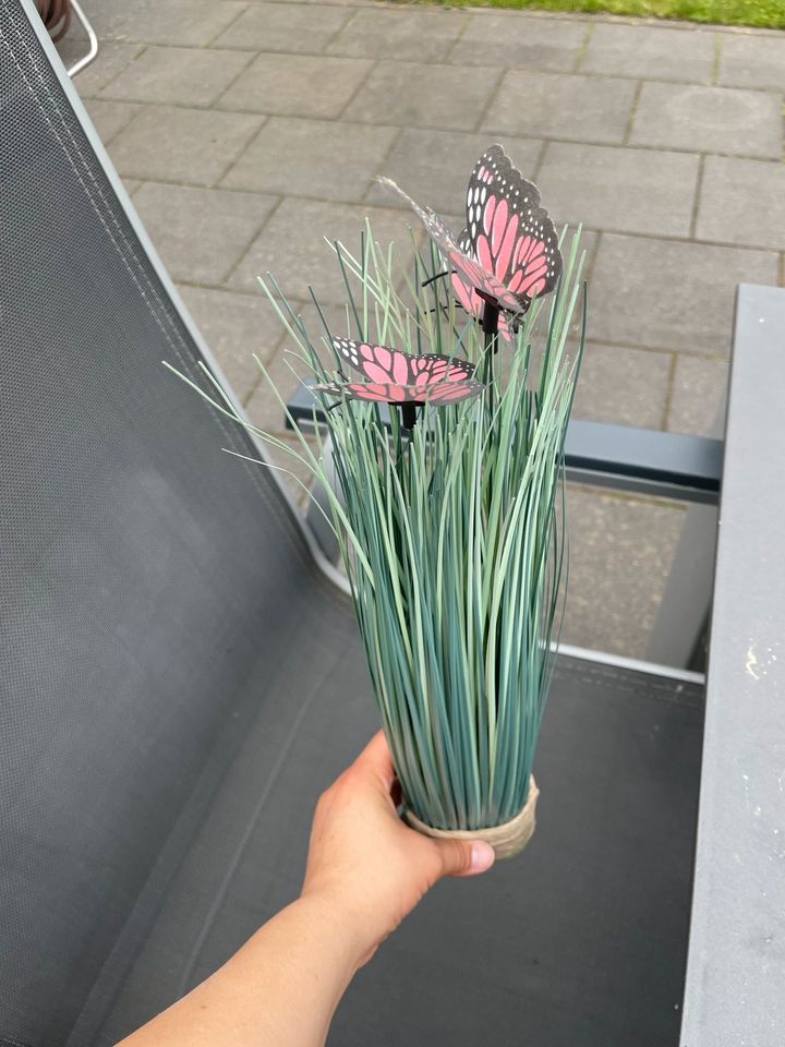Kunstpflanze Gräser 40cm hoch + Pinke Schmetterlinge in Bottrop
