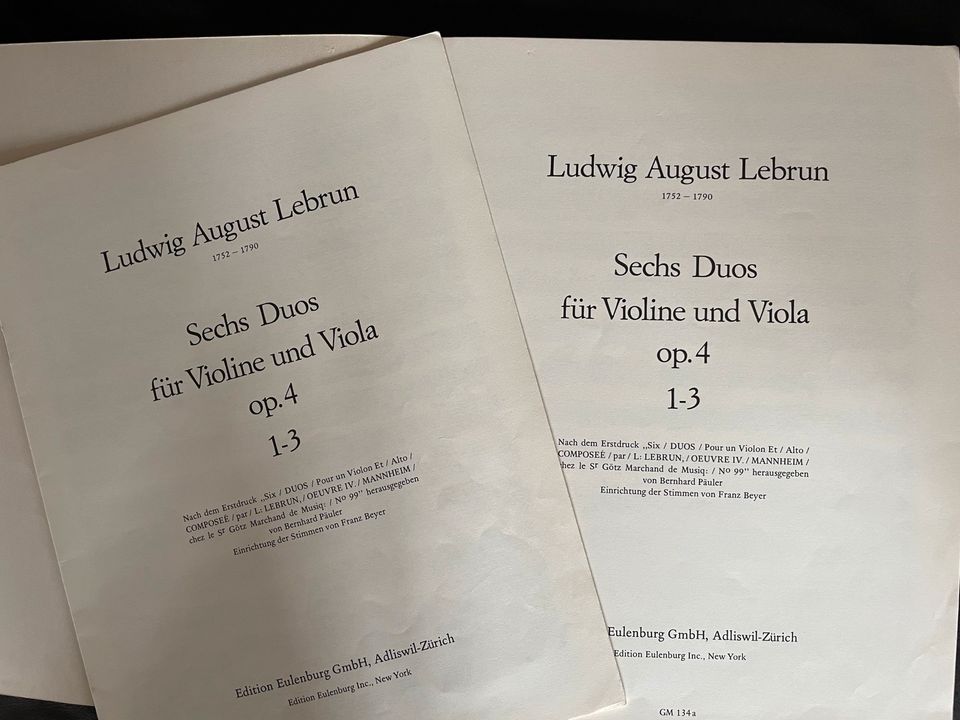 Lebrun: Sechs Duos für Violine (Geige) + Viola (Bratsche) in Untermünkheim