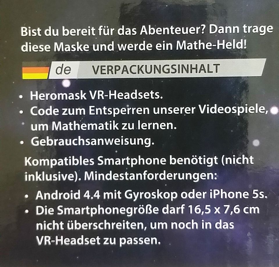 Heromask: VR Headset + mathematische Spiele [Einmaleins, Kopfrech in Trier