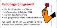 Suche: Fußpfleger(in), Job / Stelle / Arbeitsstelle zu vergeben Baden-Württemberg - Friedrichshafen Vorschau