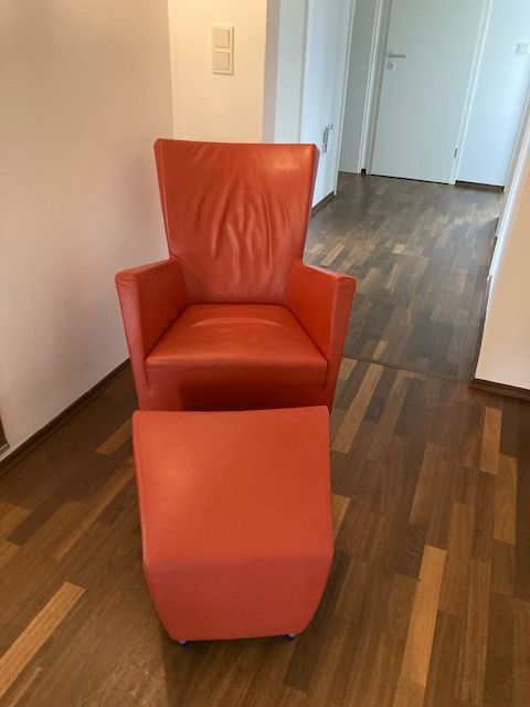 Designer-Sessel in Echtleder, rot, 2-teilig in Hösbach