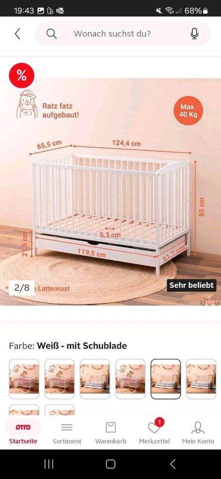 Babybett / Kinderbett weiß, Kiefernholz Set mit Matraze und Bezug in Weilheim i.OB