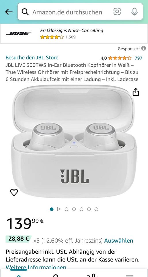 JBL LIVE 300TWS Bluetooth In-Ear Kopfhörer, kabellos in Köln