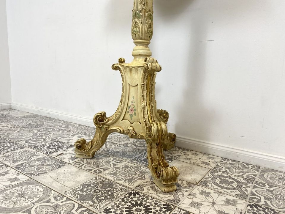 WMK Pompöser handbemalter Vintage Säulentisch im florentinischem Stil hübsch patiniert und reichverziert, mit Schublade # Beistelltisch Ablage Säule Blumenständer Barock Rokoko im Stile Casa in Berlin