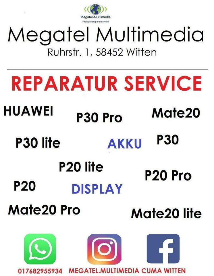 Handy Reparatur Huawei P20 P30 MATE20 Pro lite Display Akku in Witten