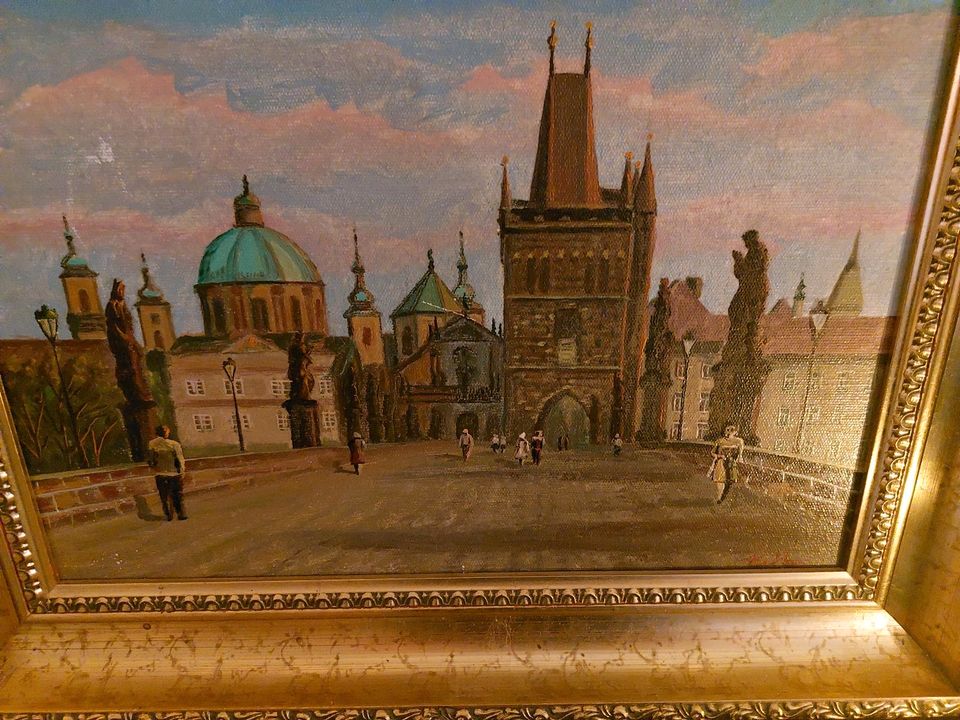 Schönes Antikes Original Bild Gemälde Ölgemälde von Prag in Dresden