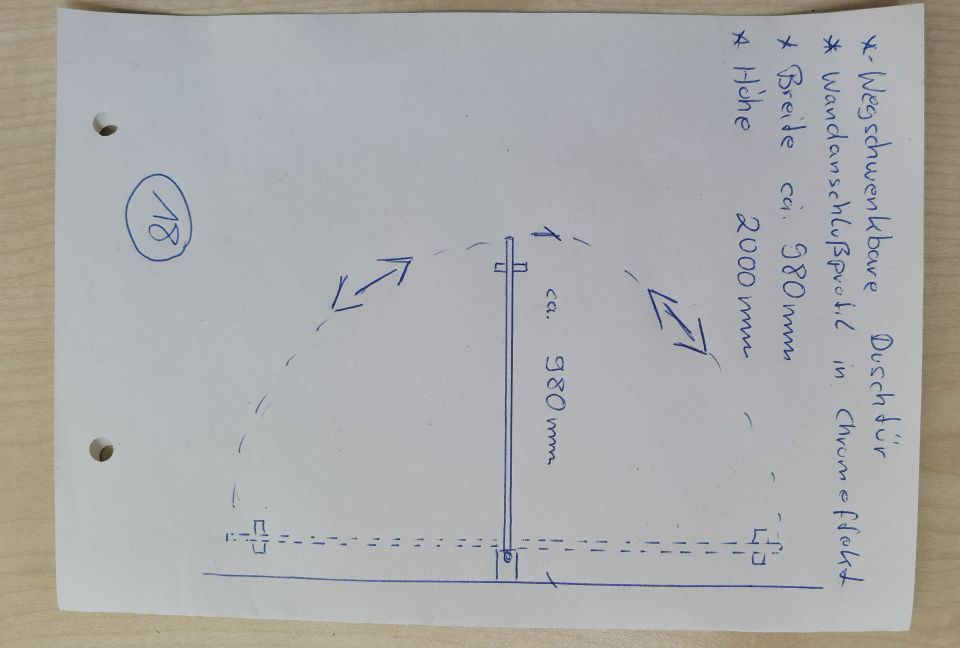 Schwenkbare Glastür Duschkabine 980mmx2000mm "Neu" in Engen