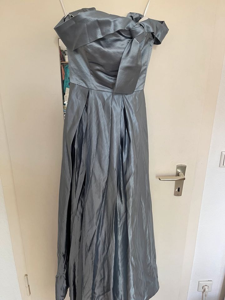 Classy Grey Silver Split Front Satin Prom Dresses in Essen