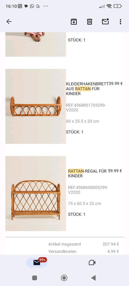 Wunderschönes Rattan Regal zum Hängen oder stehen 75 x 60.5 x 32 in Stuhr