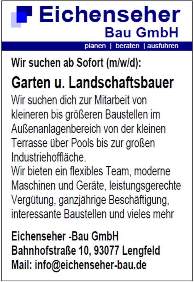 Wir suchen: Garten- und Landschaftsbauer (m/w/d) in Bad Abbach