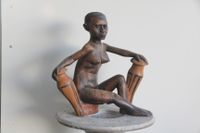 Afrikanische Holz Skulptur, Handarbeit, sitzende Frau mit Trommel Freiburg im Breisgau - Umkirch Vorschau