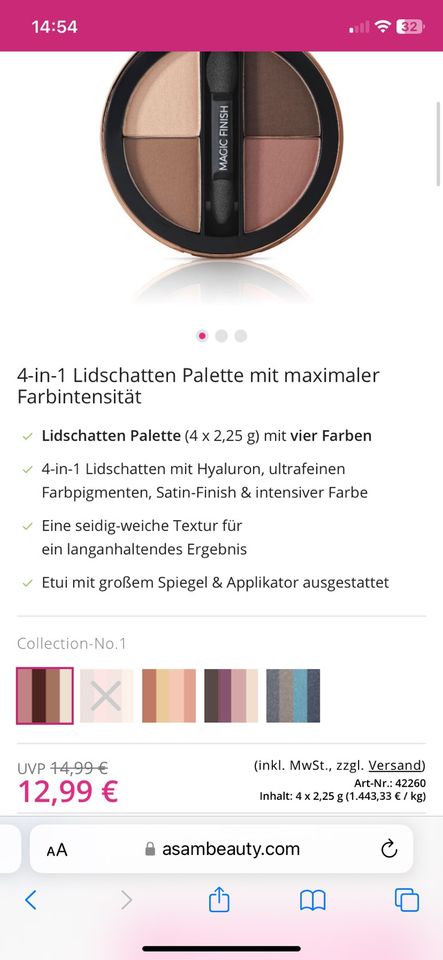 M Asam Magic Finish Satin eye Shadow 2 verschiedene Paletten in Leipzig