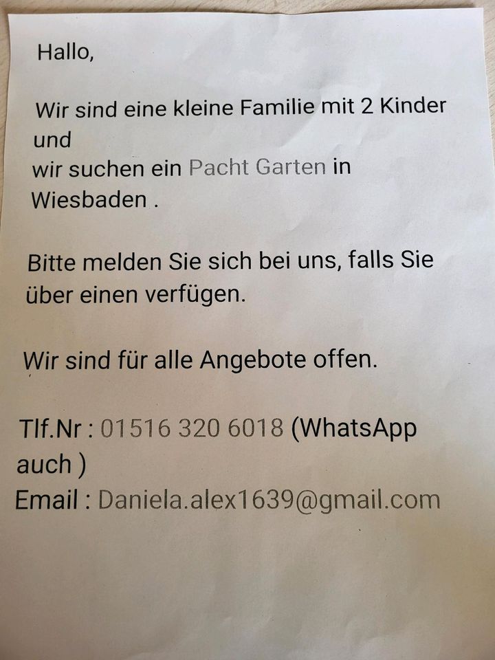 Familie sucht einen Garten in Wiesbaden