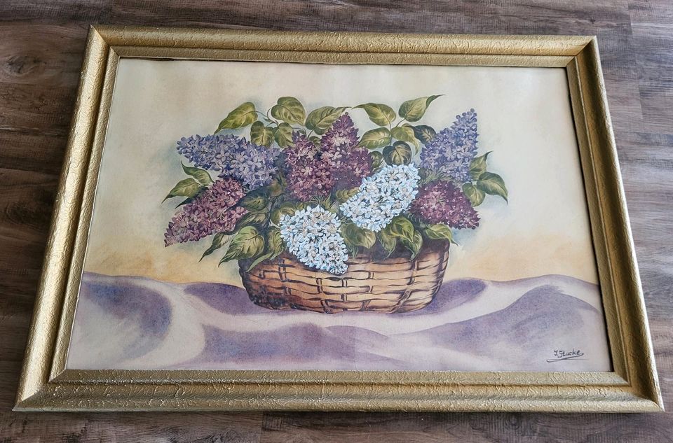 Stillleben Aquarell Gemälde Bild Flieder Blumen alt antik in Leipzig