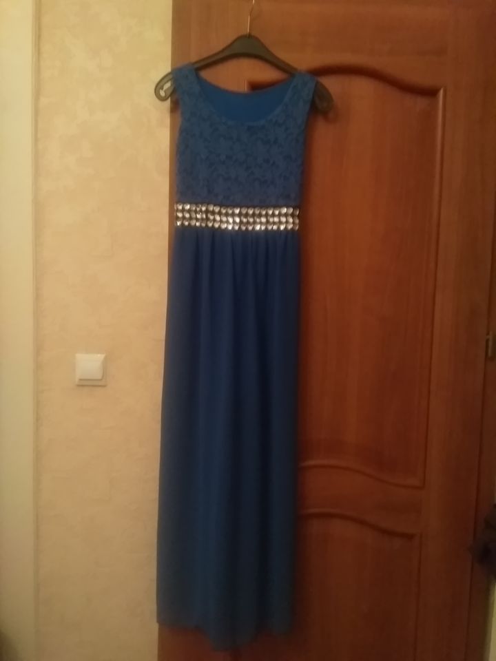 Party-Abendkleid blau lang,Glitz.,Spitze+Chiffon,Futter Visc.Gr.S in Berlin