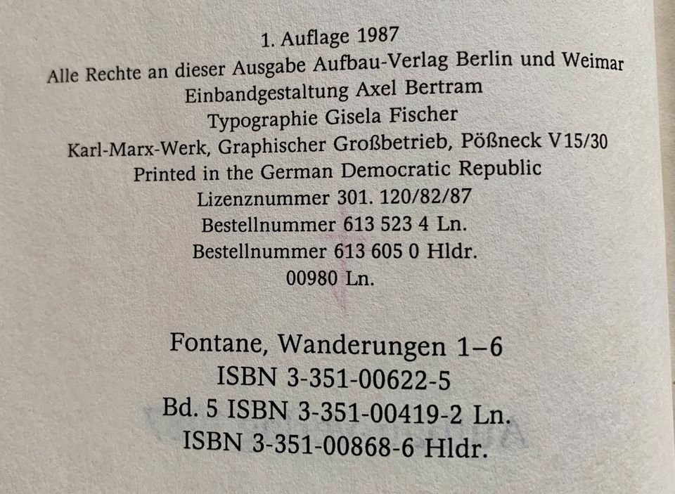 Theodor Fontane Wanderungen durch die Mark Brandenburg 5 Bände in Seefeld