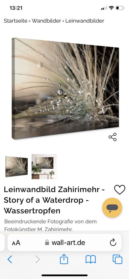 XXL Leinwandbild 120x80 Zahirimehr-Wassertropfen in Obertshausen