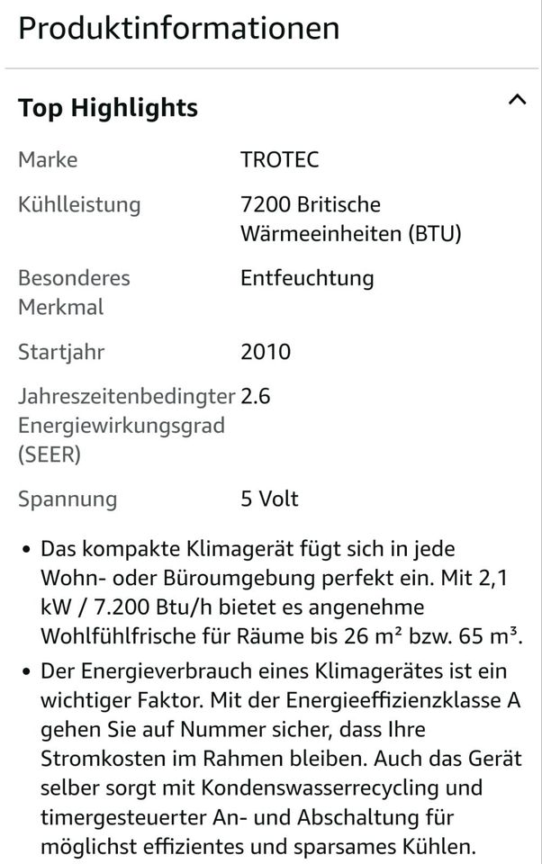 Klimaanlage Troptec PAC 2010 E in Lindern (Oldenburg)