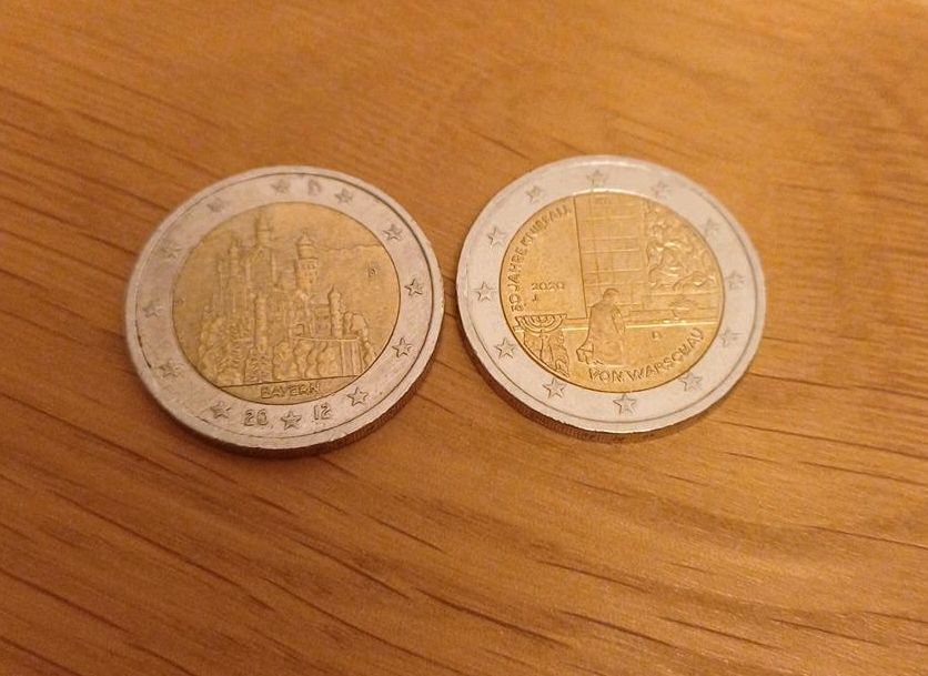 2 Euro Münzen Neuschwanstein und Kniefall von Warschau in München