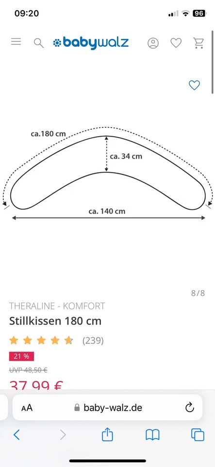 Stillkissen Theraline Komfort 180cm mit Überzug Christiane Wegner in Hepberg